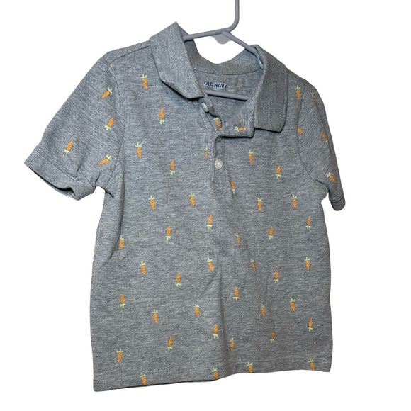 Old Navy Toddler Boys Short Sleeve Pique Polo Shirt Grey with Carrot Print 4T - Picture 2 of 8